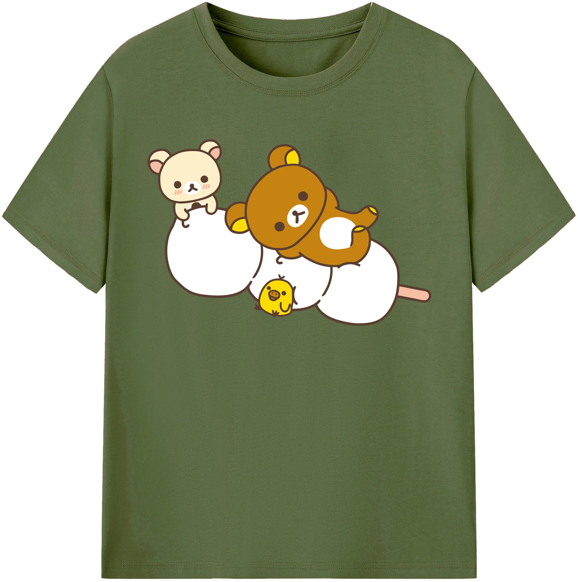 （画像用） リラックマ リラックマ キイロイトリ Rilakkuma Korilakkuma Kiiroitori 綿100％半袖Tシャツ（フロントプリント）